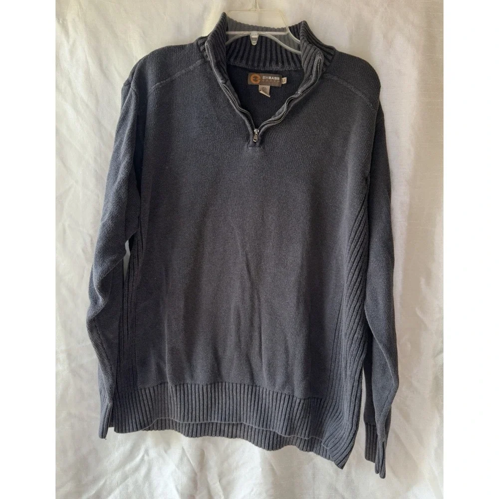 G. H. Bass Sweater Pullover Men's Size 1/4‎ Zip Gray Knit Large Casual Office